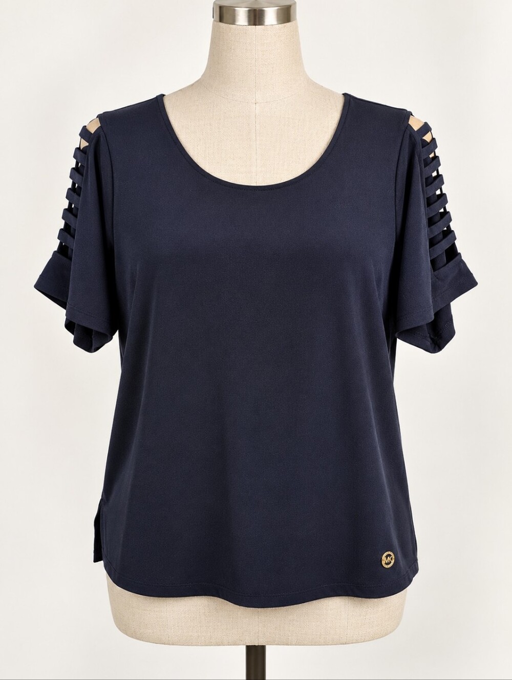 Michael Michael Kors Navy Blue Ladder Cutout Sleeve Blouse Top 2X